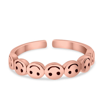 Smiley Face Toe Ring Rose Tone Adjustable Band 925 Sterling Silver (4mm)